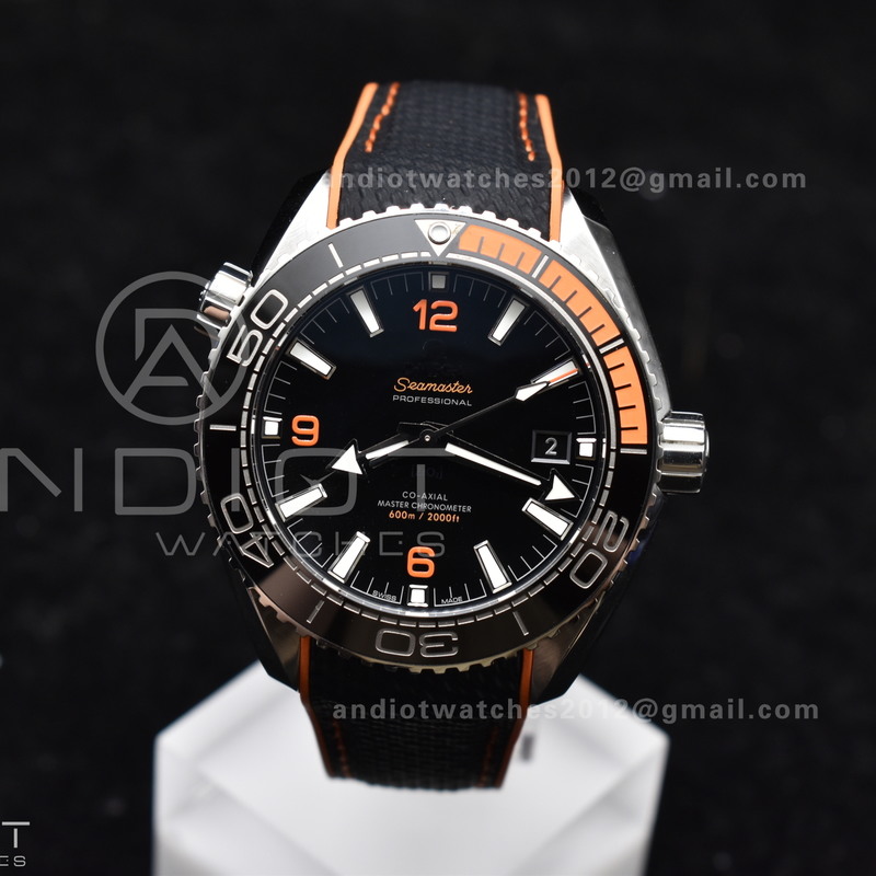 Planet Ocean 43.5mm SS VSF 1:1 Best Edition Black/Orange Bezel Black Dial on Nylon Strap A8900 Super Clone V2